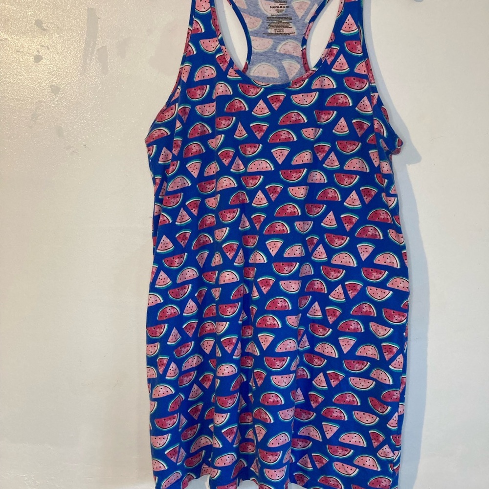Blue Watermelon Print Racerback Tank Dress